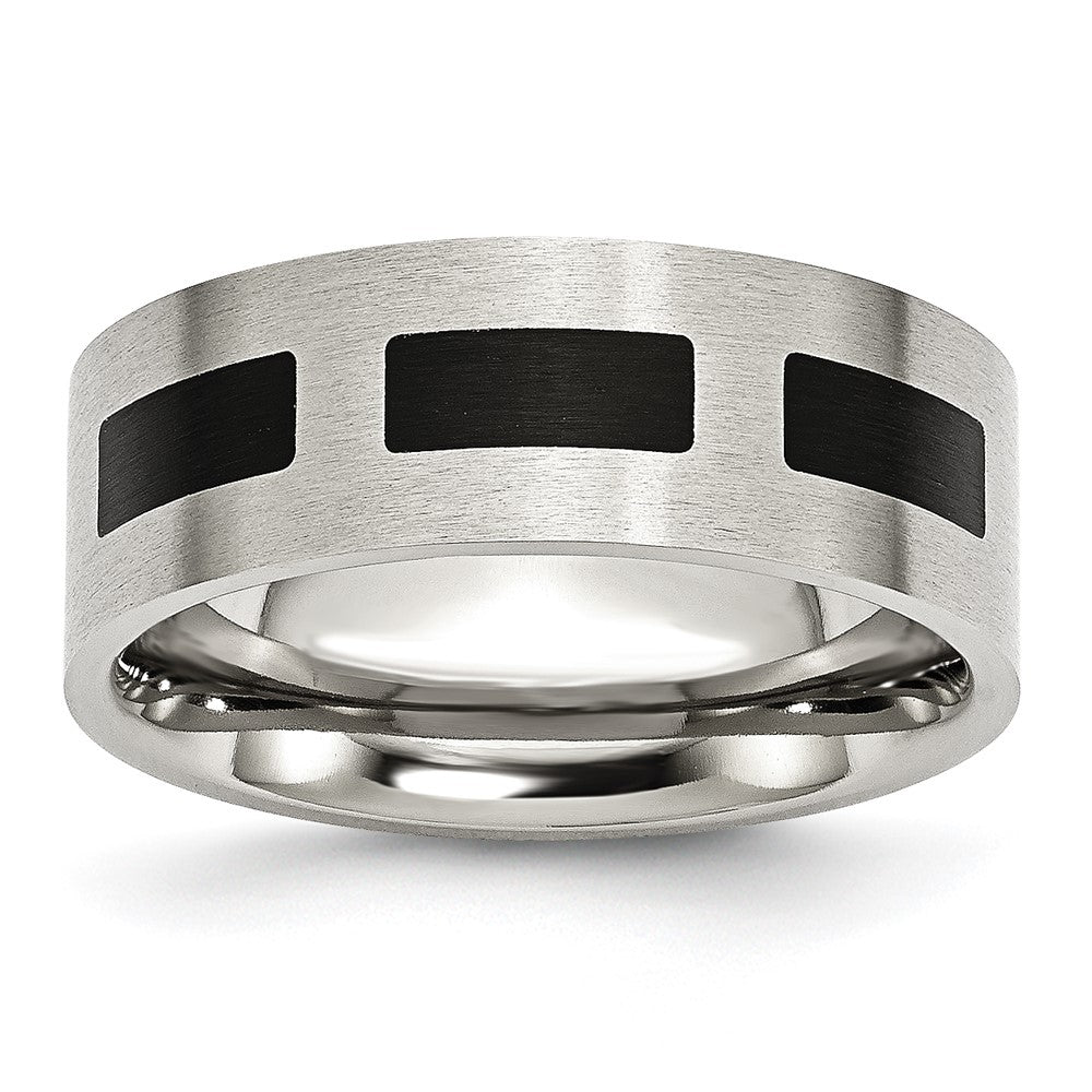 Stainless Steel Brushed w/Black Rubber 8mm Flat Band