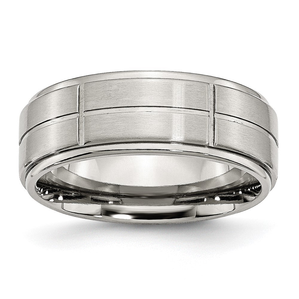 Chisel Stainless Steel Brushed and Polished Grooved 8mm Ridged Edge Band