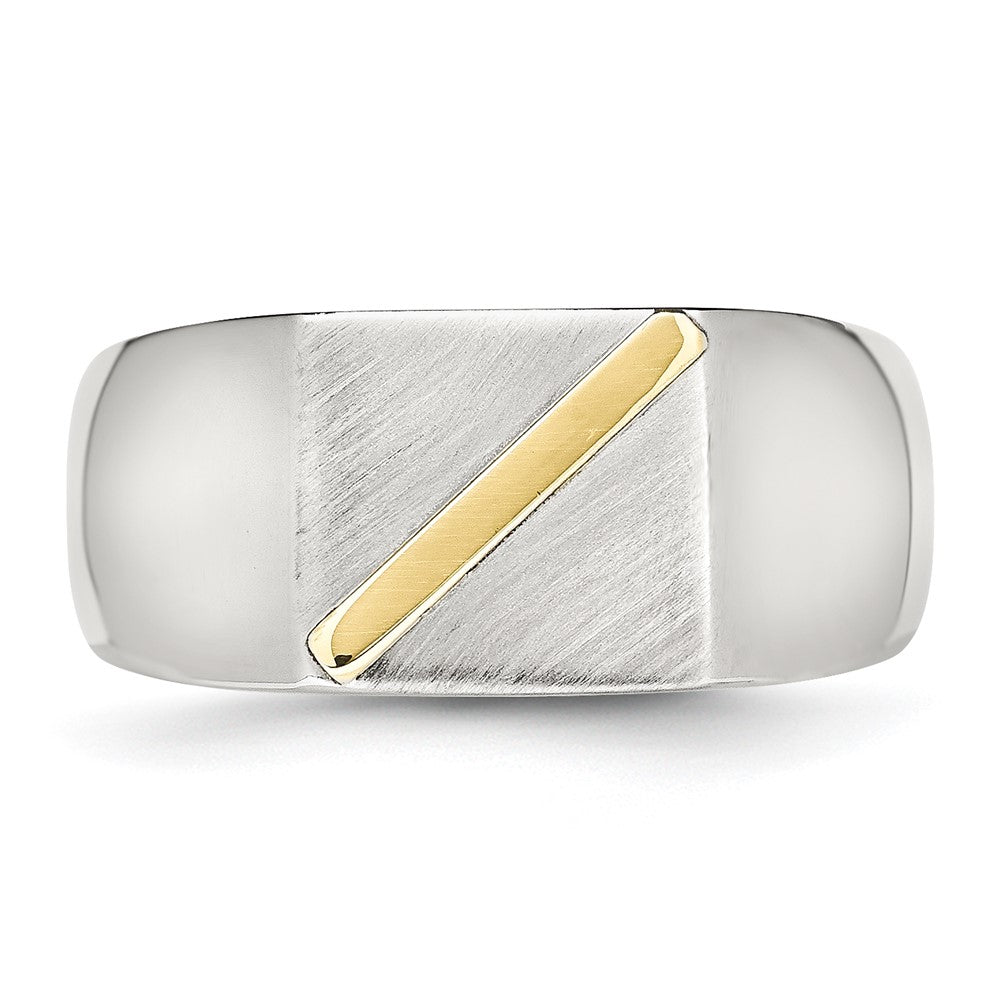 Chisel Stainless Steel Brushed and Polished with 14K Gold Stripe Signet Ring