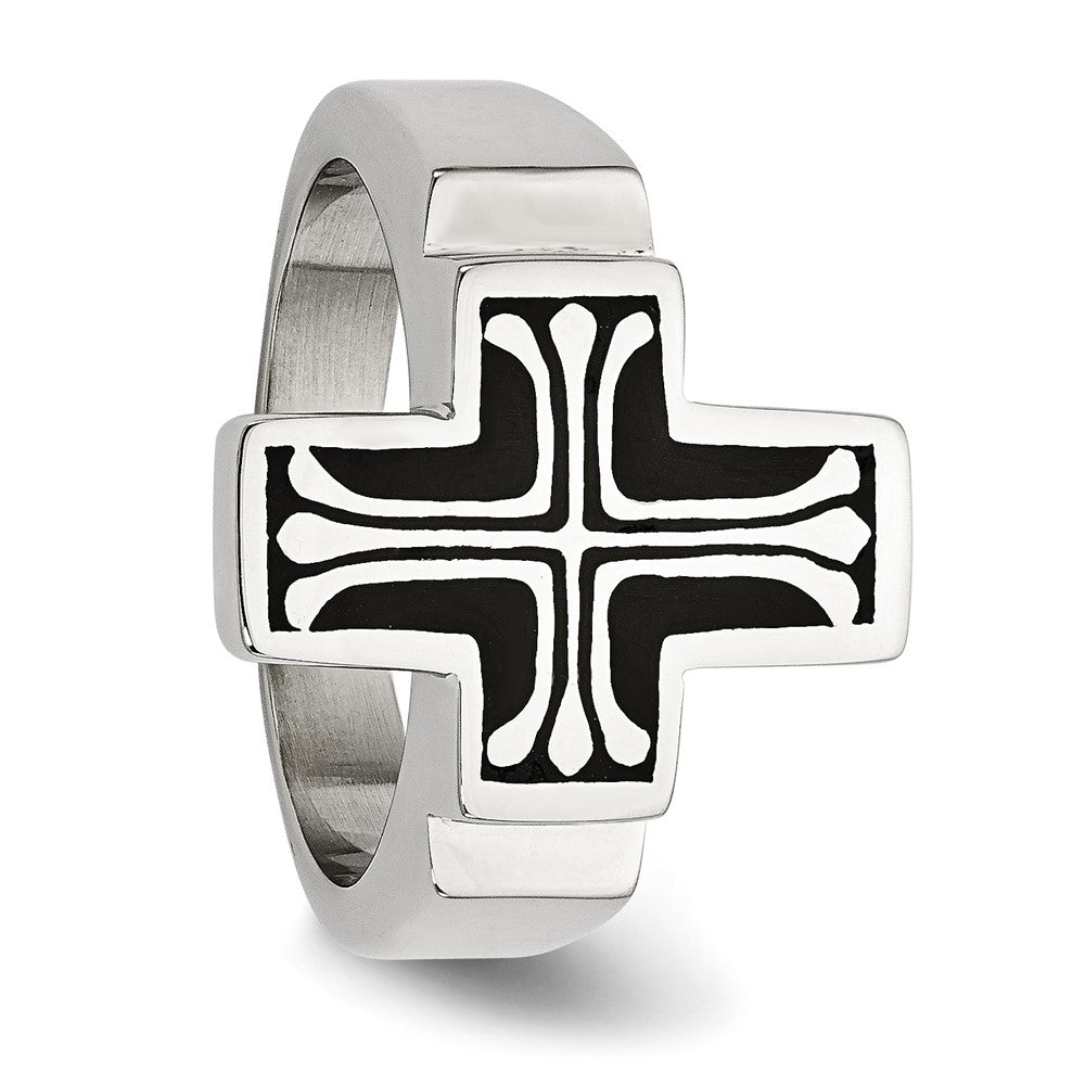 Stainless Steel Enameled Polished Cross Ring