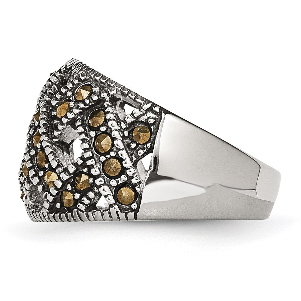 Stainless Steel Textured Marcasite Ring