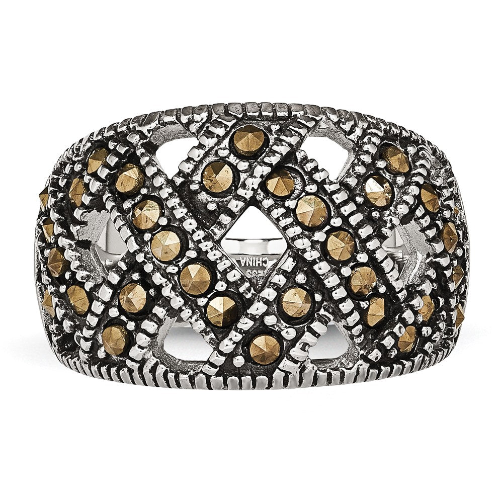 Stainless Steel Textured Marcasite Ring