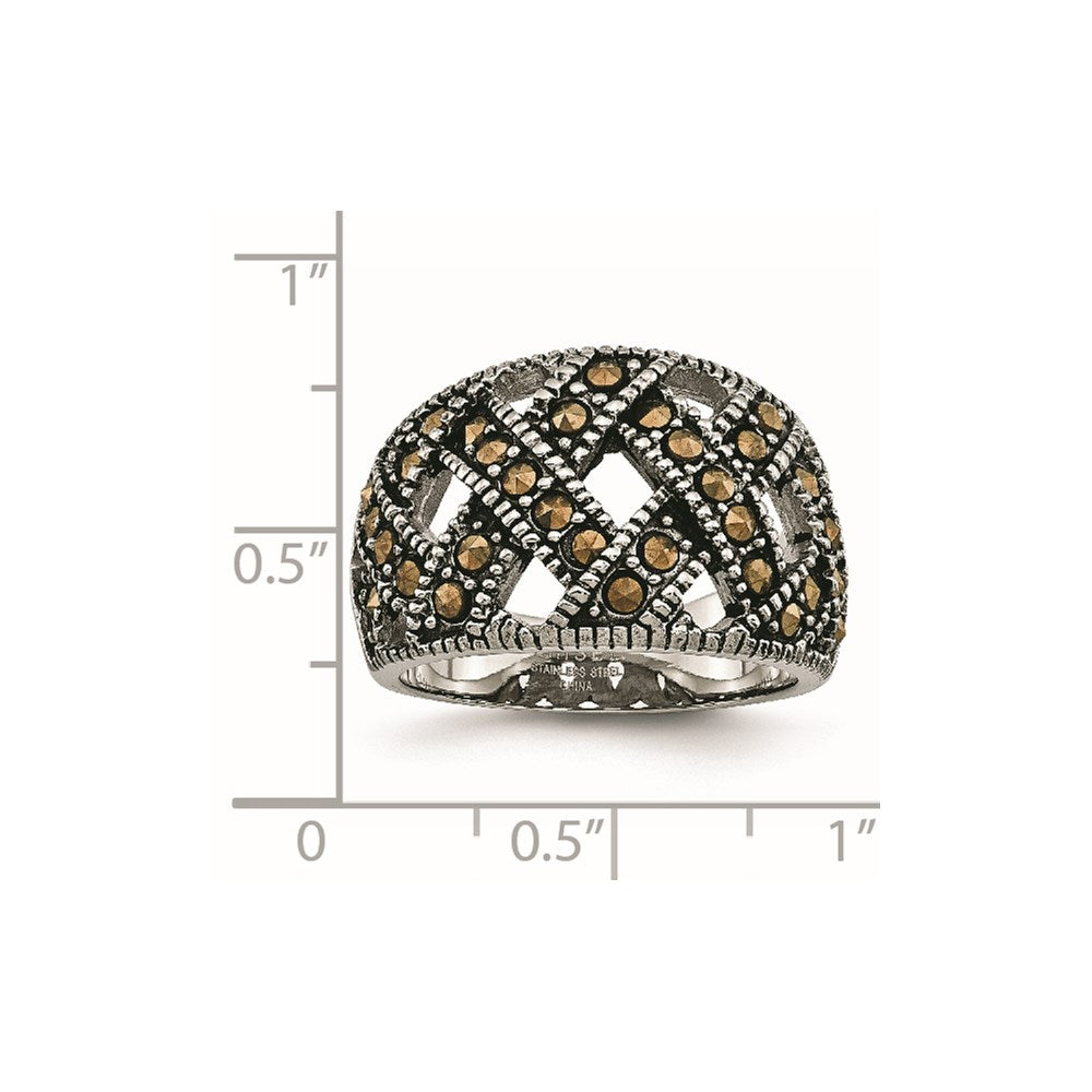 Stainless Steel Textured Marcasite Ring