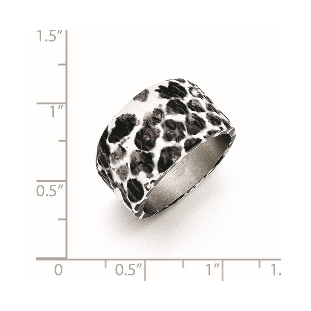 Stainless Steel Polished Black and White Textured Ring