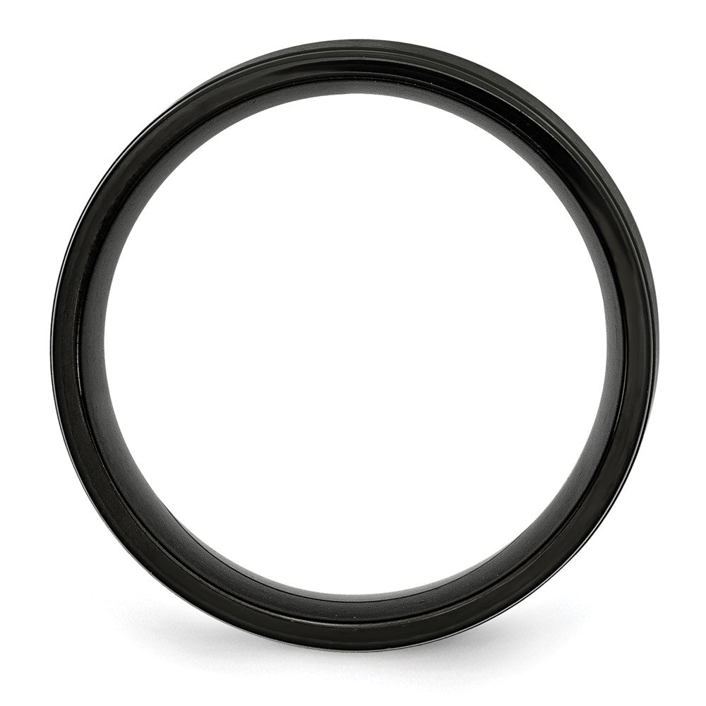 Stainless Steel 8mm Black IP-plated Grooved Brushed/Polished Band