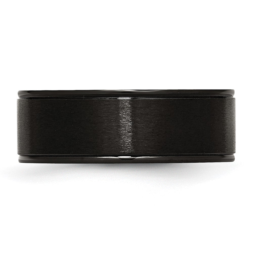 Stainless Steel 8mm Black IP-plated Grooved Brushed/Polished Band