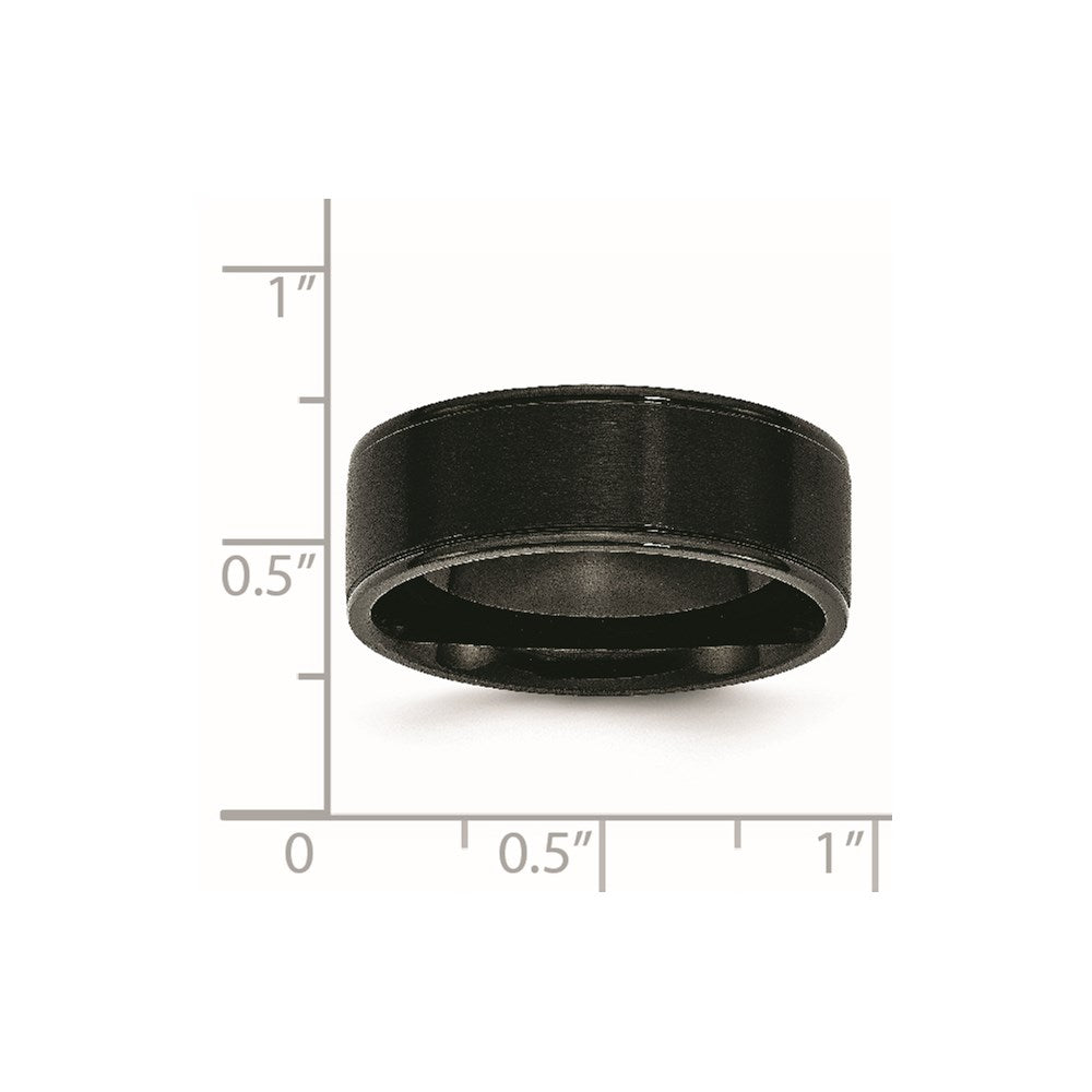 Stainless Steel 8mm Black IP-plated Grooved Brushed/Polished Band