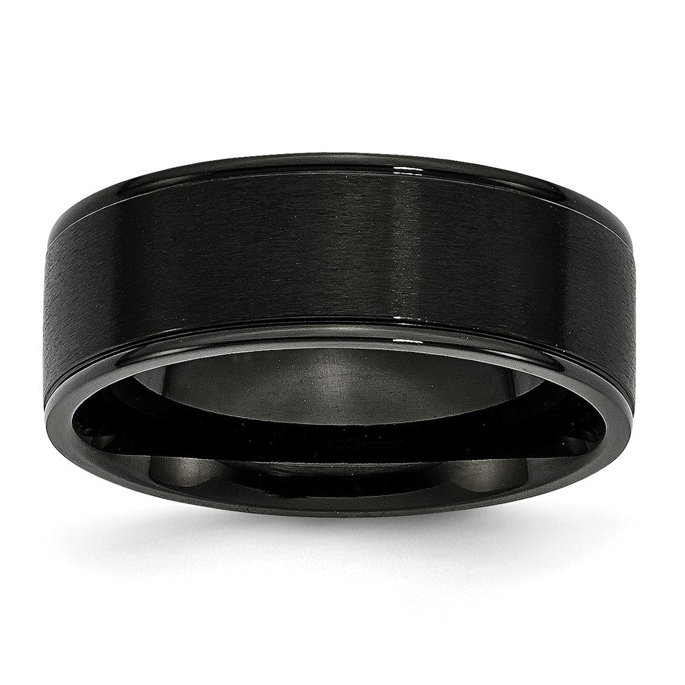 Stainless Steel 8mm Black IP-plated Grooved Brushed/Polished Band