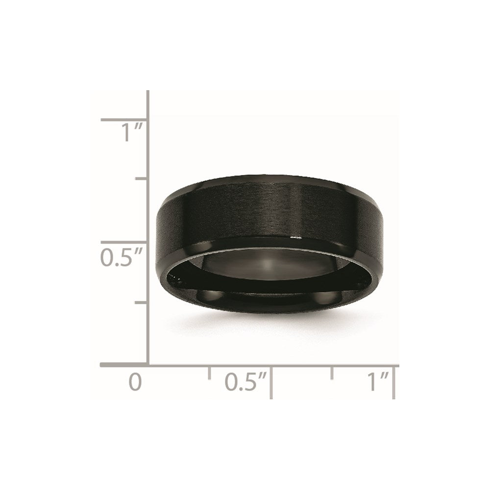 Chisel Stainless Steel Polished Brushed Center Black IP-plated 8mm Beveled Edge Band