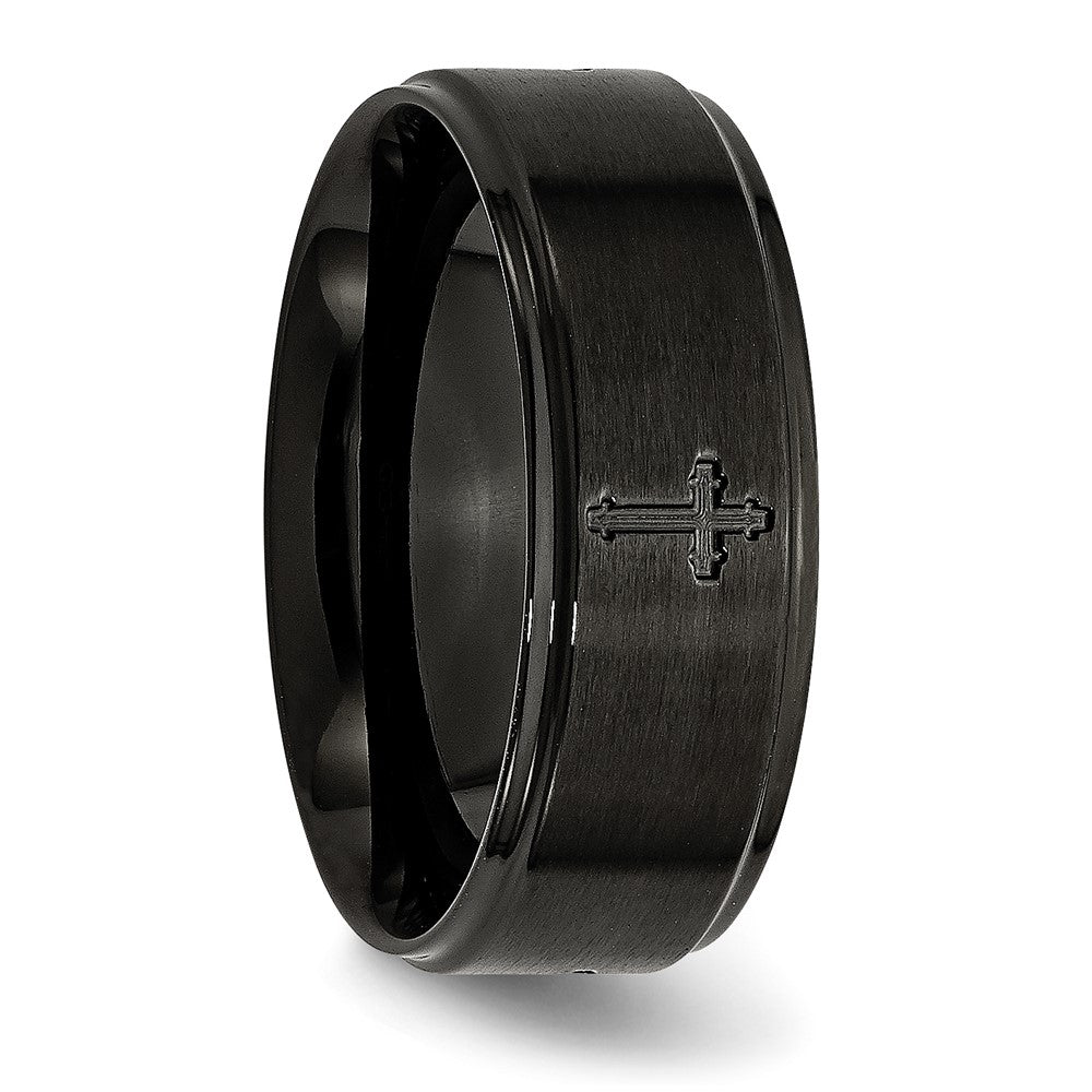 Stainless Steel Brushed/Polished Black IP-plated Cross 8mm Band