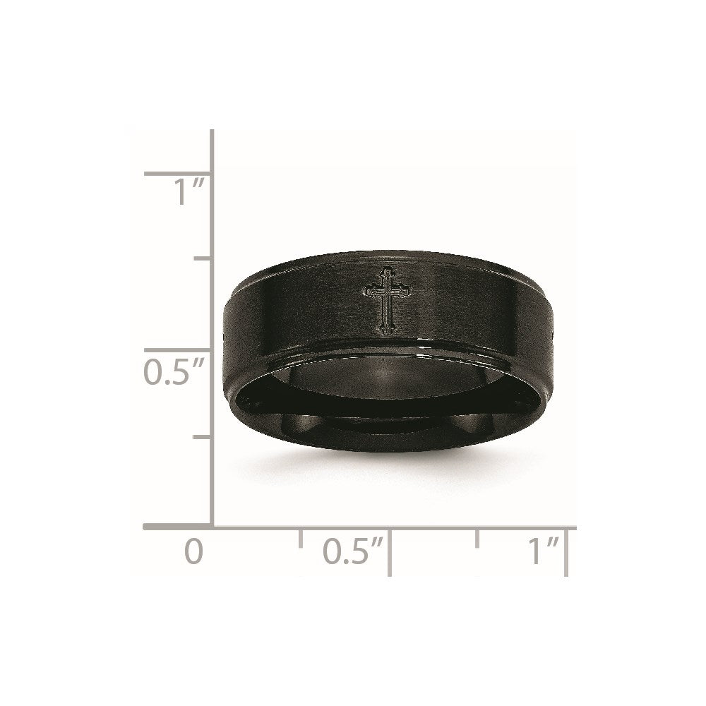 Stainless Steel Brushed/Polished Black IP-plated Cross 8mm Band