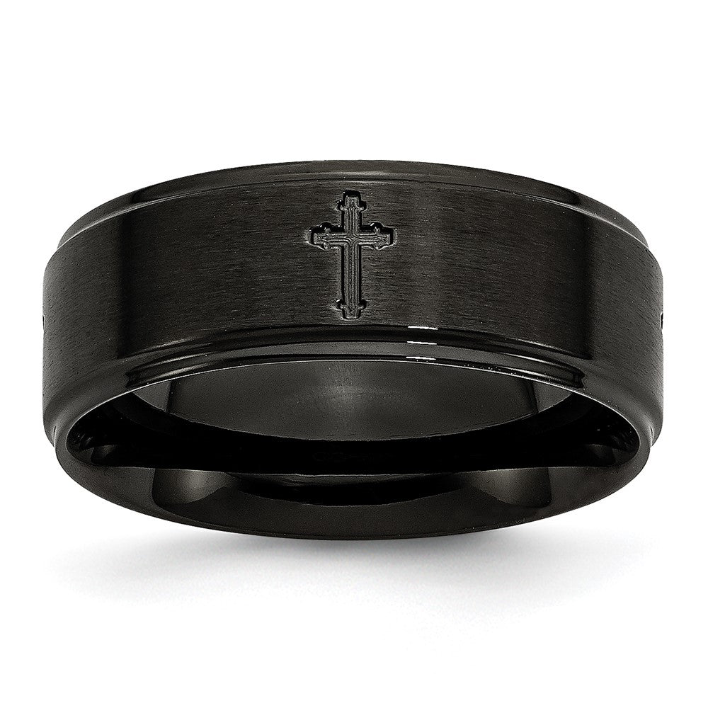 Stainless Steel Brushed/Polished Black IP-plated Cross 8mm Band