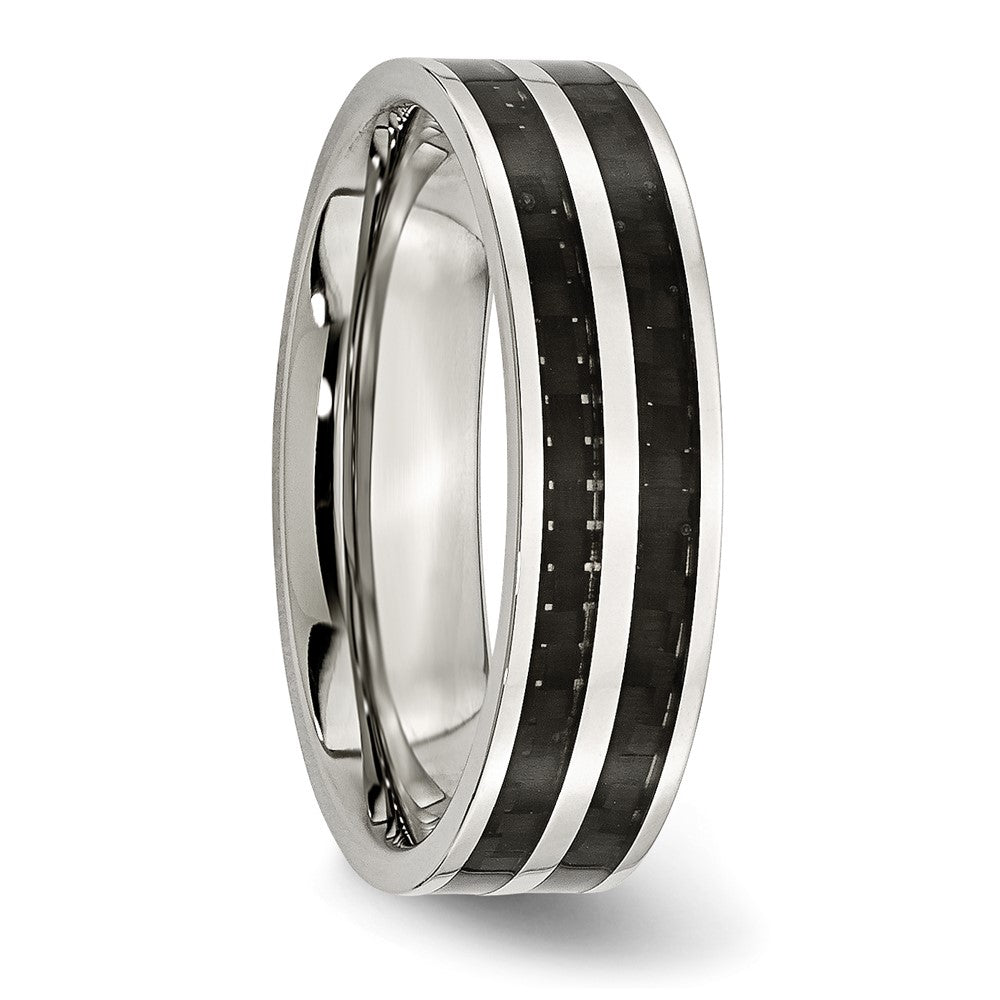 Chisel Stainless Steel Polished with Double Row Black Carbon Fiber Inlay 6mm Band