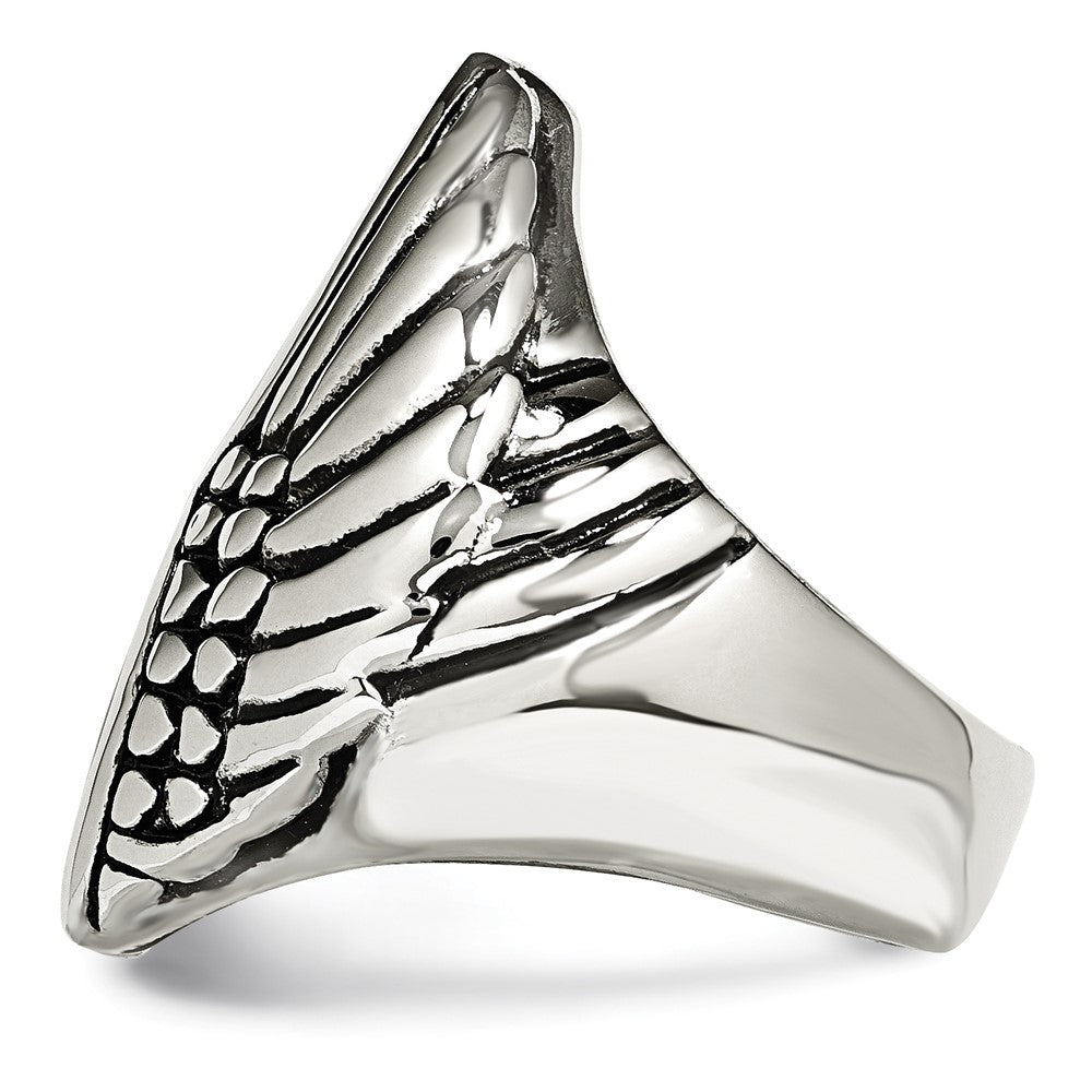 Stainless Steel Polished and Antiqued Wings Ring