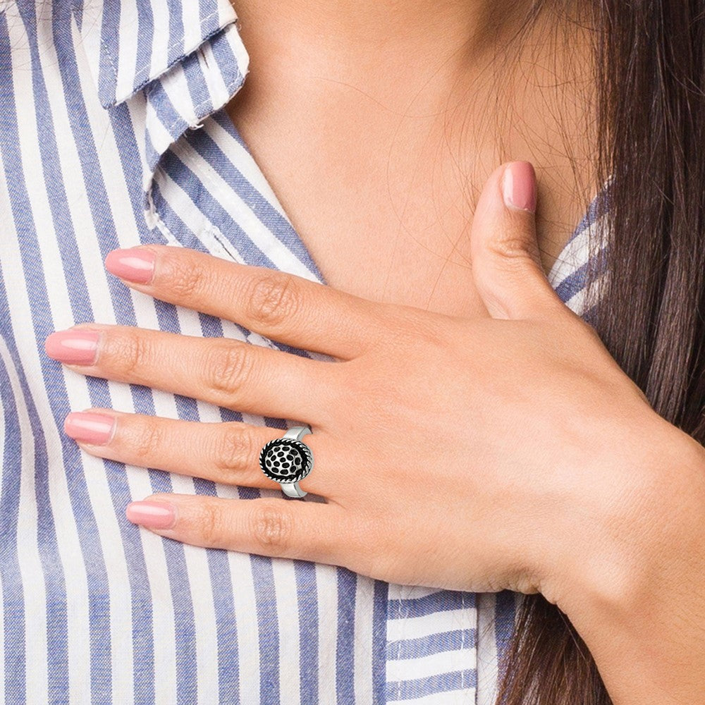 Stainless Steel Polished and Antiqued Ring