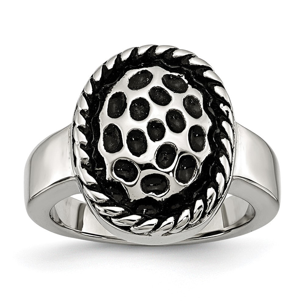 Stainless Steel Polished and Antiqued Ring