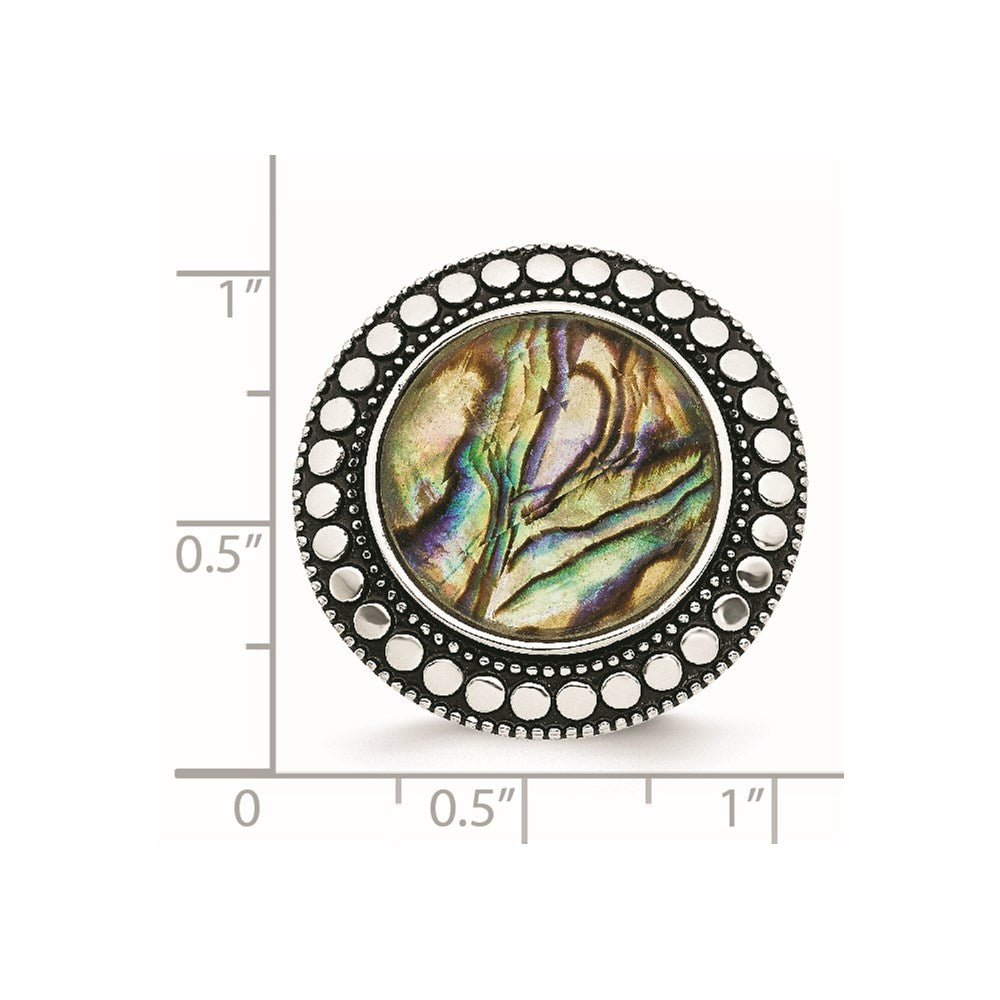 Stainless Steel Antiqued and Polished Imitation Abalone Ring