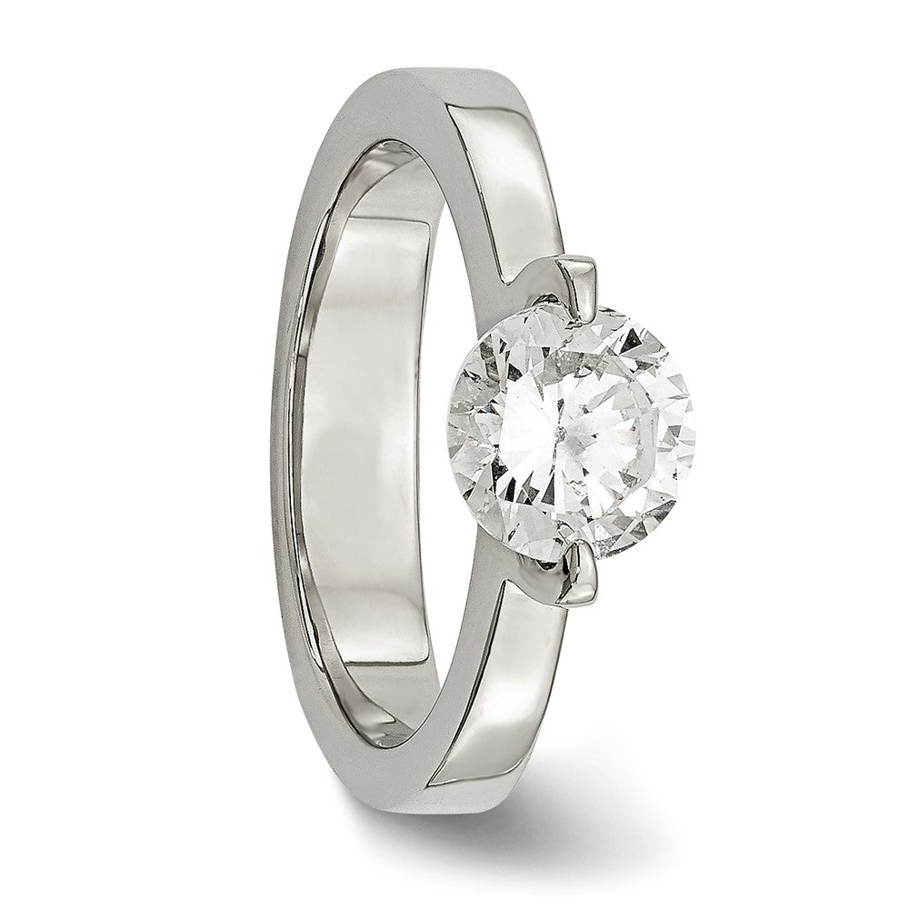 Chisel Stainless Steel Polished Round CZ Ring