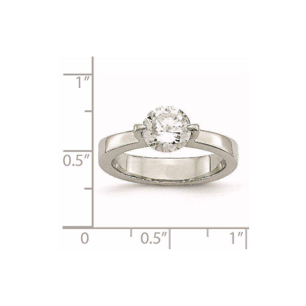 Chisel Stainless Steel Polished Round CZ Ring