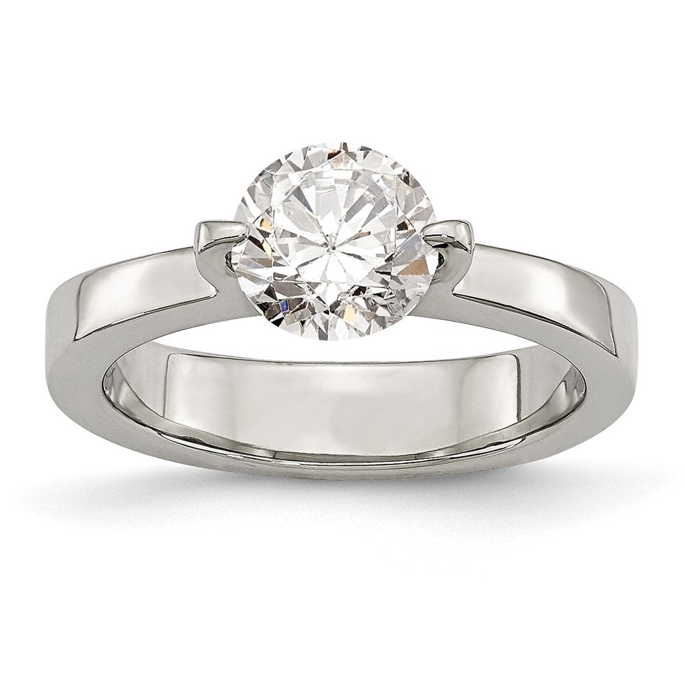 Chisel Stainless Steel Polished Round CZ Ring