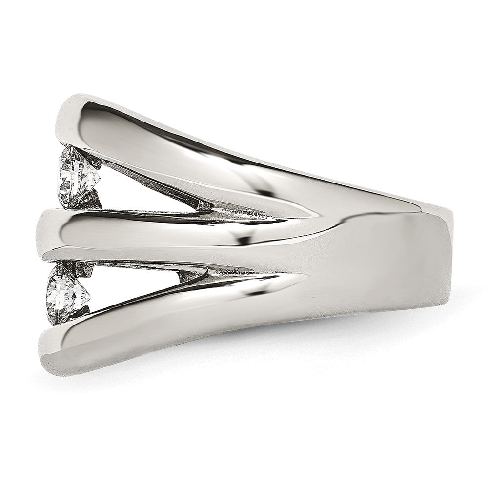 Chisel Stainless Steel Polished CZ Ring