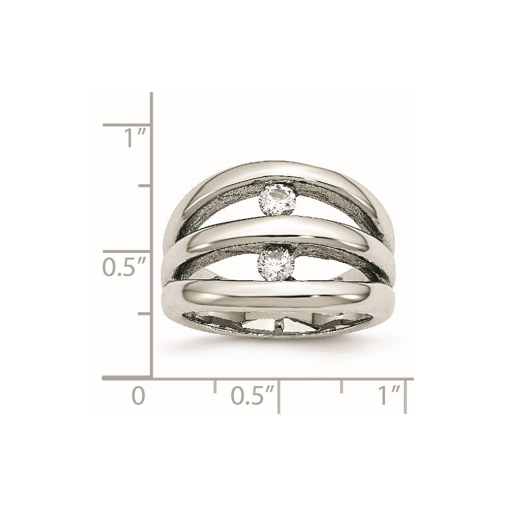 Chisel Stainless Steel Polished CZ Ring