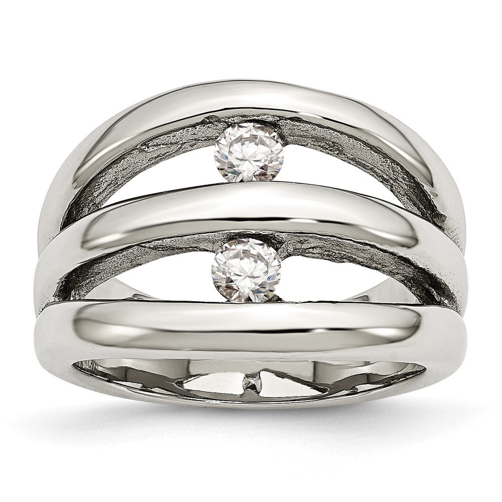 Chisel Stainless Steel Polished CZ Ring