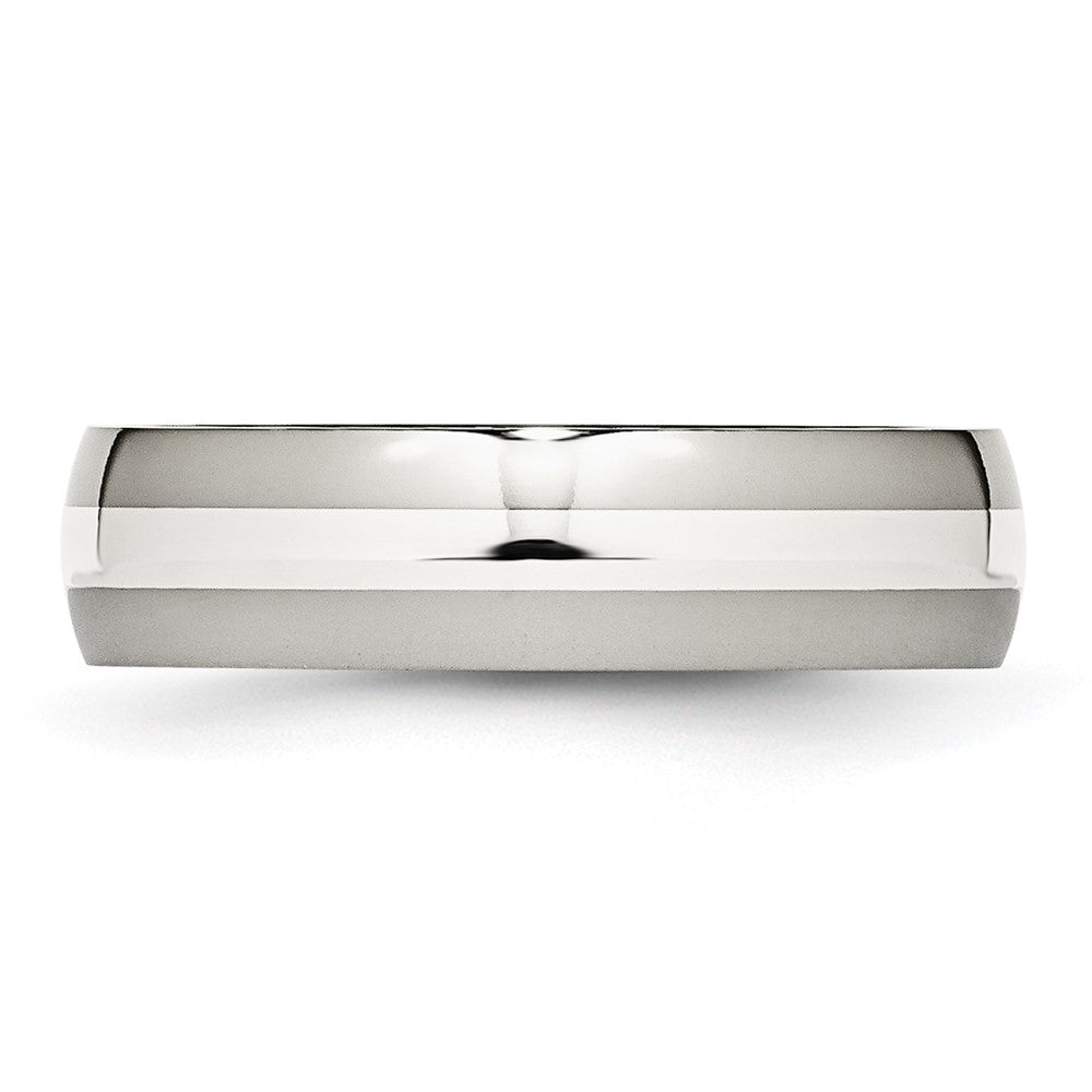 Chisel Stainless Steel with Sterling Silver Inlay Polished 6mm Band