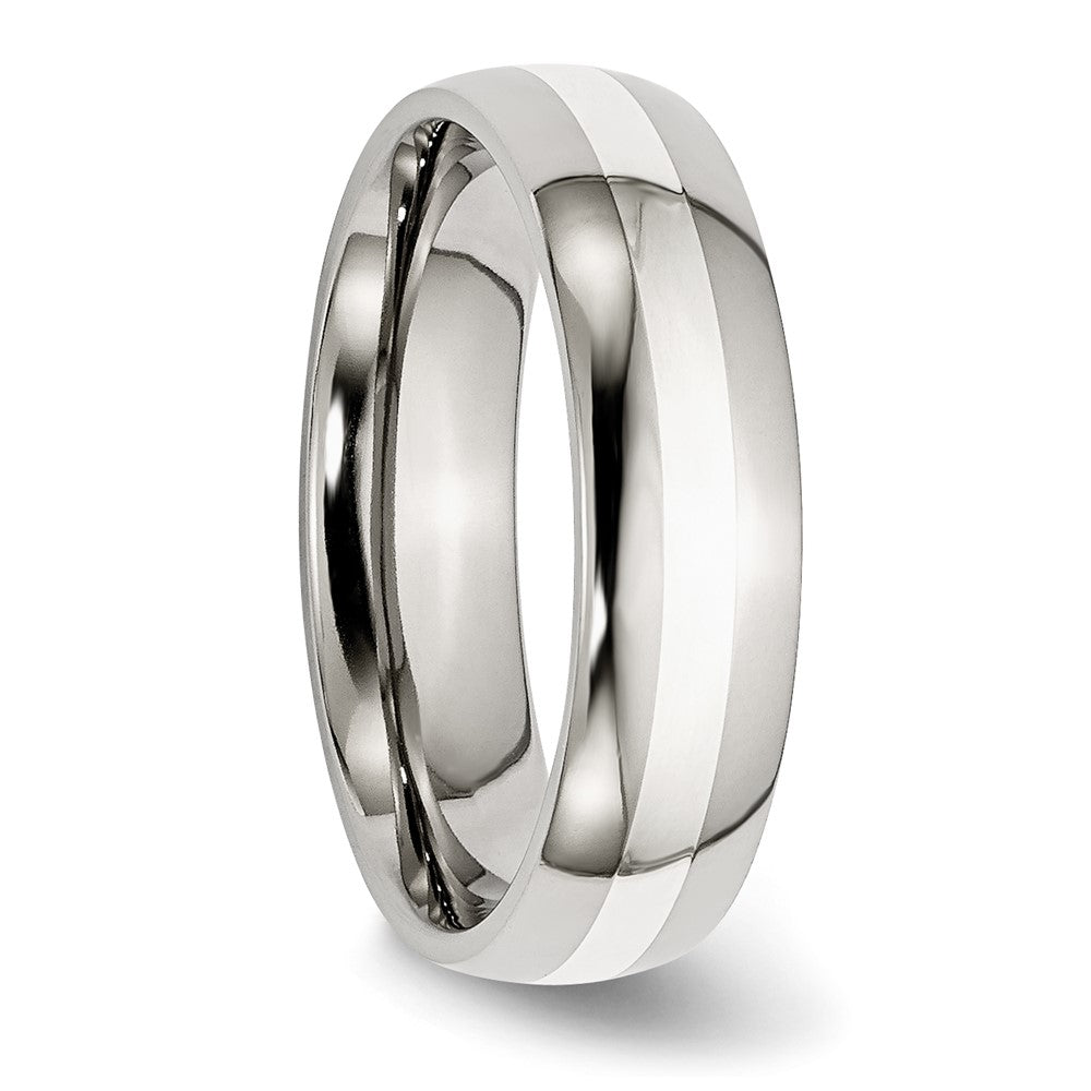 Chisel Stainless Steel with Sterling Silver Inlay Polished 6mm Band