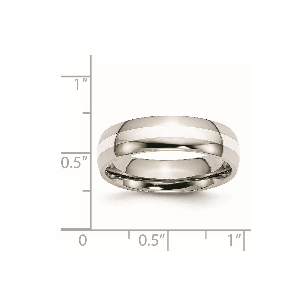 Chisel Stainless Steel with Sterling Silver Inlay Polished 6mm Band