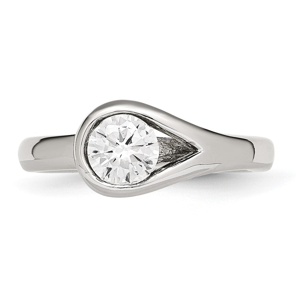 Chisel Stainless Steel Polished CZ Ring