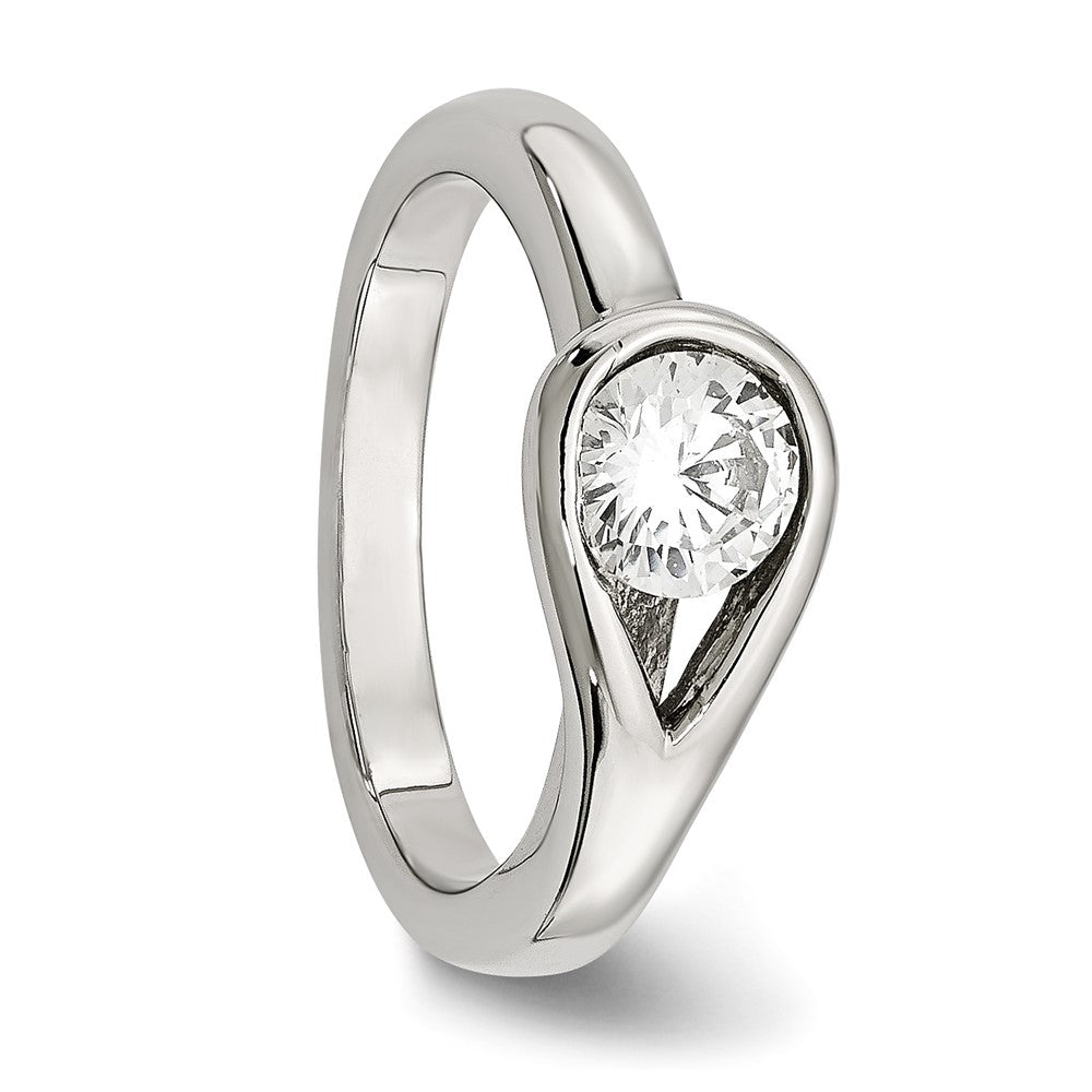 Chisel Stainless Steel Polished CZ Ring