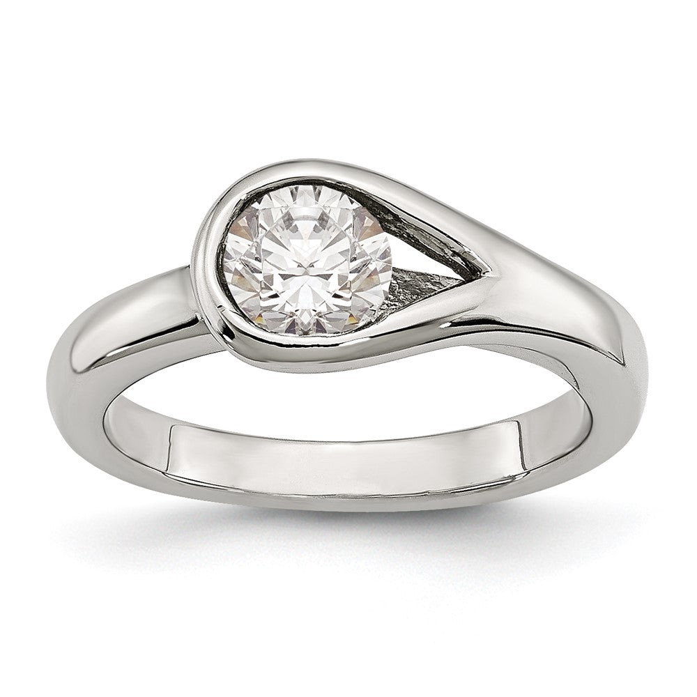 Chisel Stainless Steel Polished CZ Ring