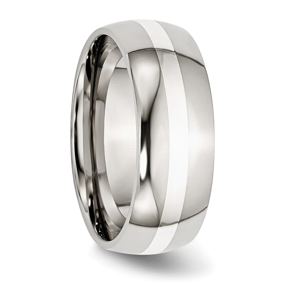 Chisel Stainless Steel with Sterling Silver Inlay Polished 8mm Band