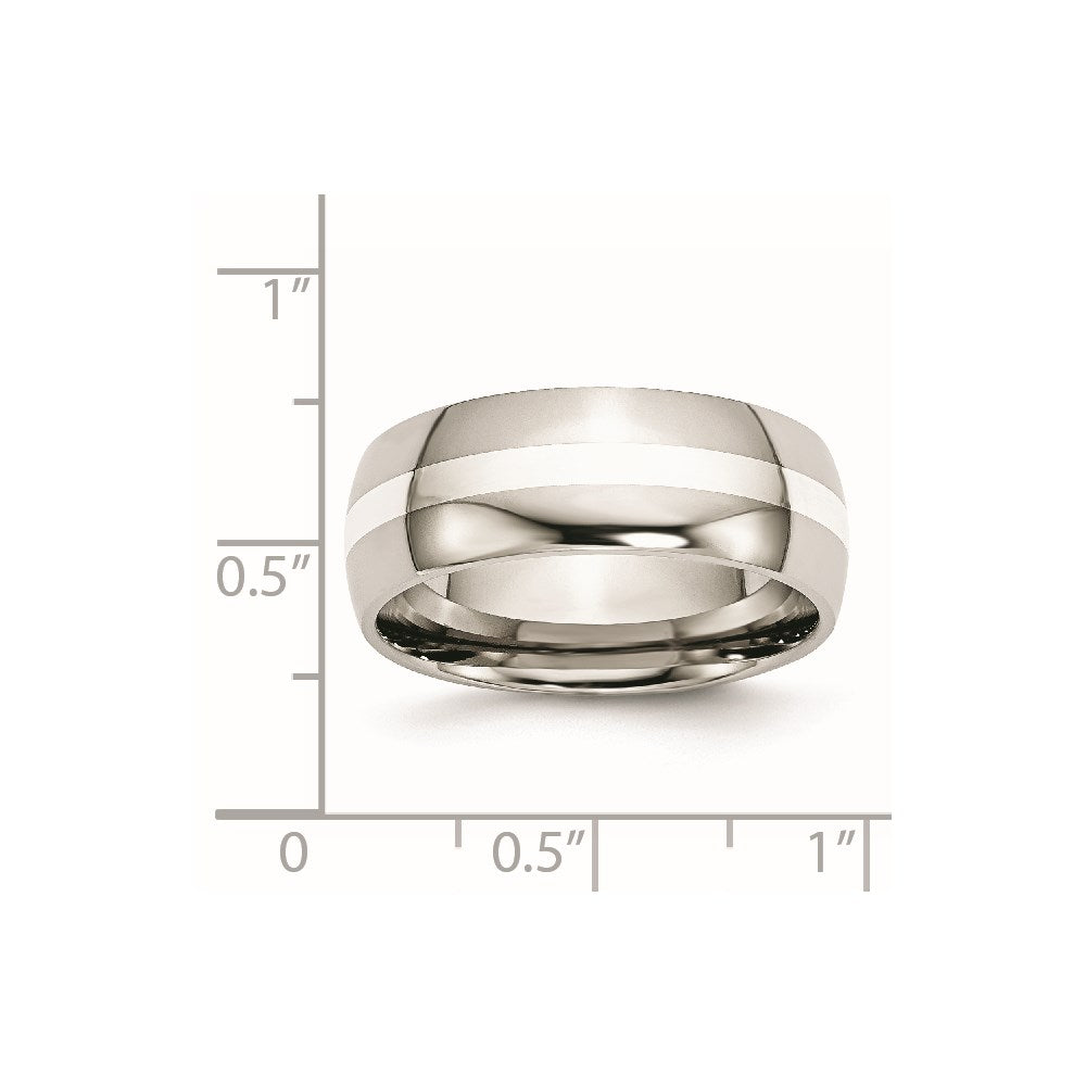 Chisel Stainless Steel with Sterling Silver Inlay Polished 8mm Band