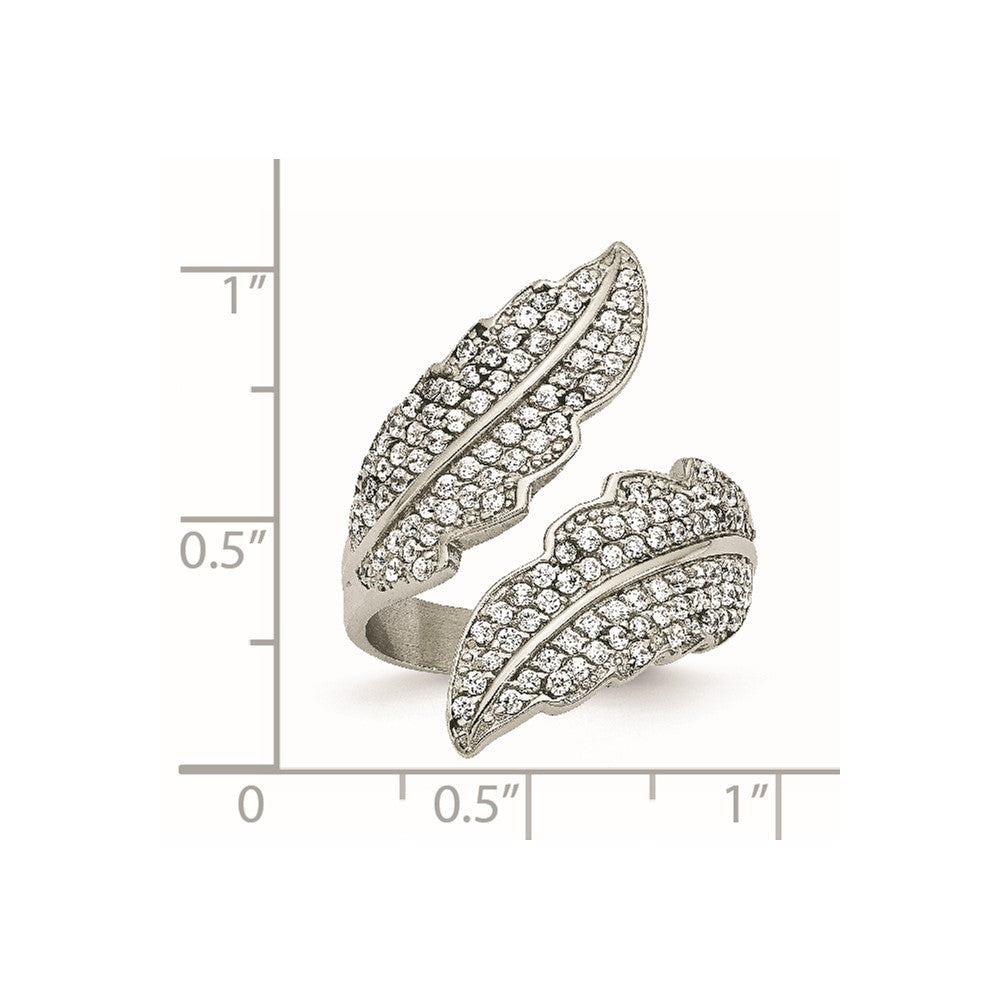 Stainless Steel Polished Leaf with CZs Ring