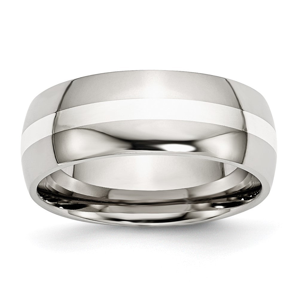 Chisel Stainless Steel with Sterling Silver Inlay Polished 8mm Band