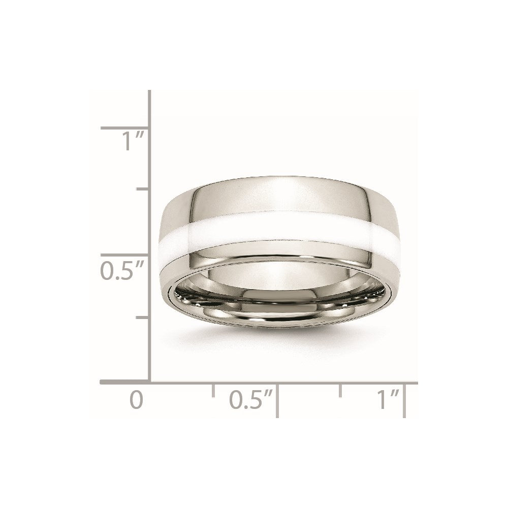 Stainless Steel Polished White Ceramic Inlay 9mm Band