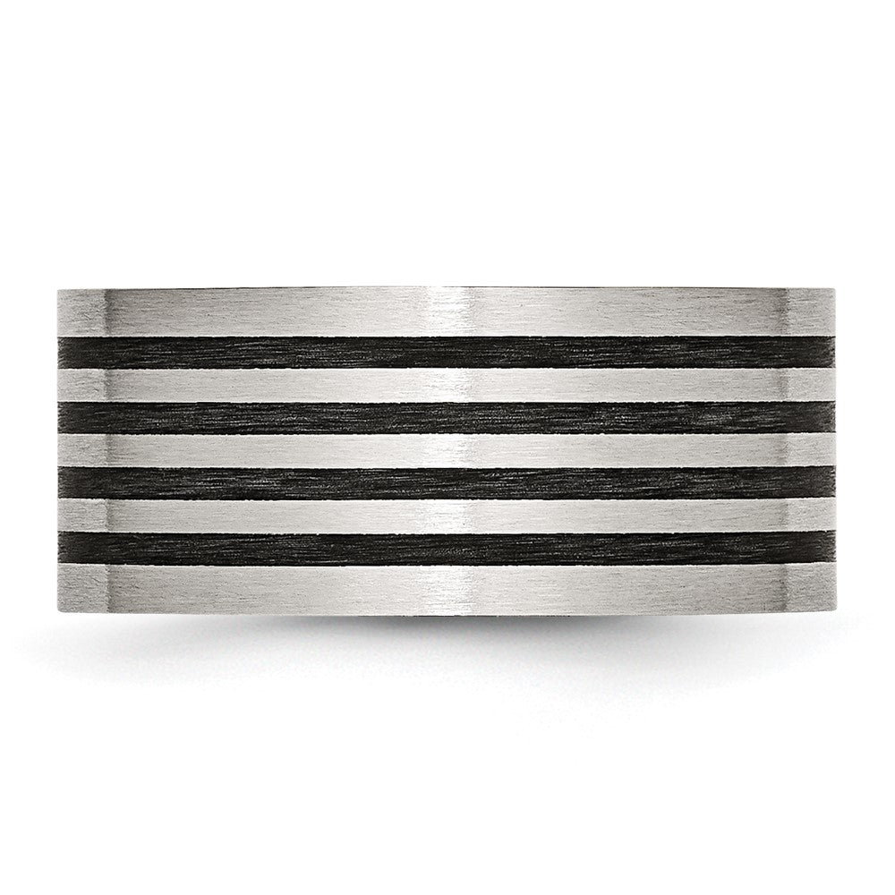 Stainless Steel Brushed w/Black Rubber Stripes 10mm Flat Band