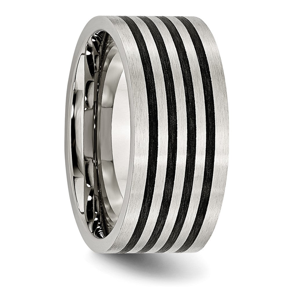 Stainless Steel Brushed w/Black Rubber Stripes 10mm Flat Band