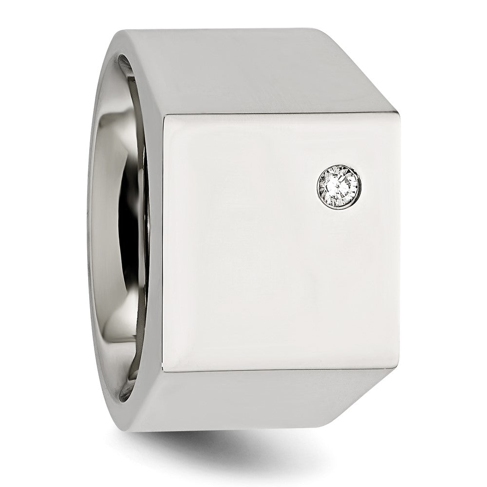 Chisel Stainless Steel Polished CZ Signet Ring