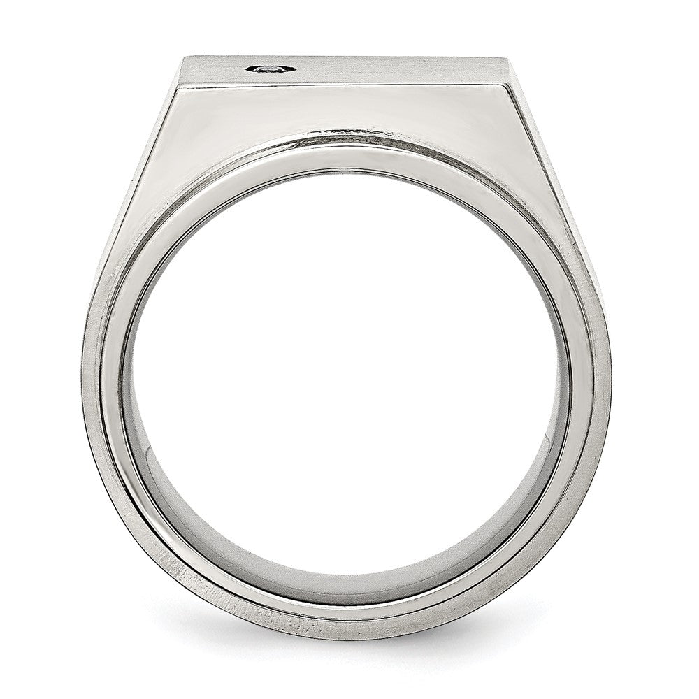 Chisel Stainless Steel Brushed and Polished CZ Signet Ring