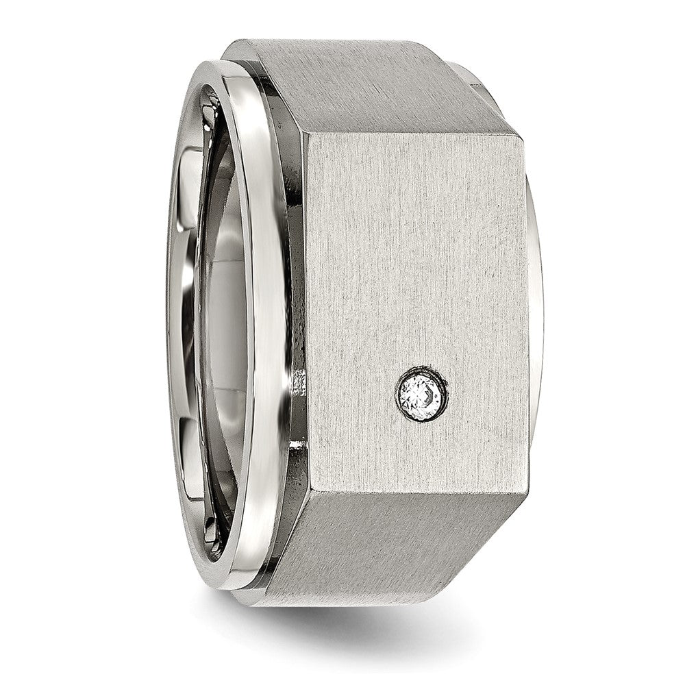 Chisel Stainless Steel Brushed and Polished CZ Signet Ring