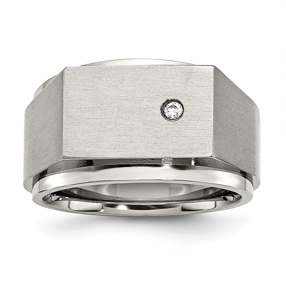 Chisel Stainless Steel Brushed and Polished CZ Signet Ring