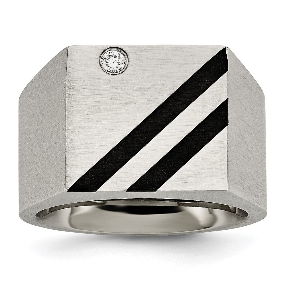 Chisel Stainless Steel Brushed Black IP-plated with CZ Signet Ring