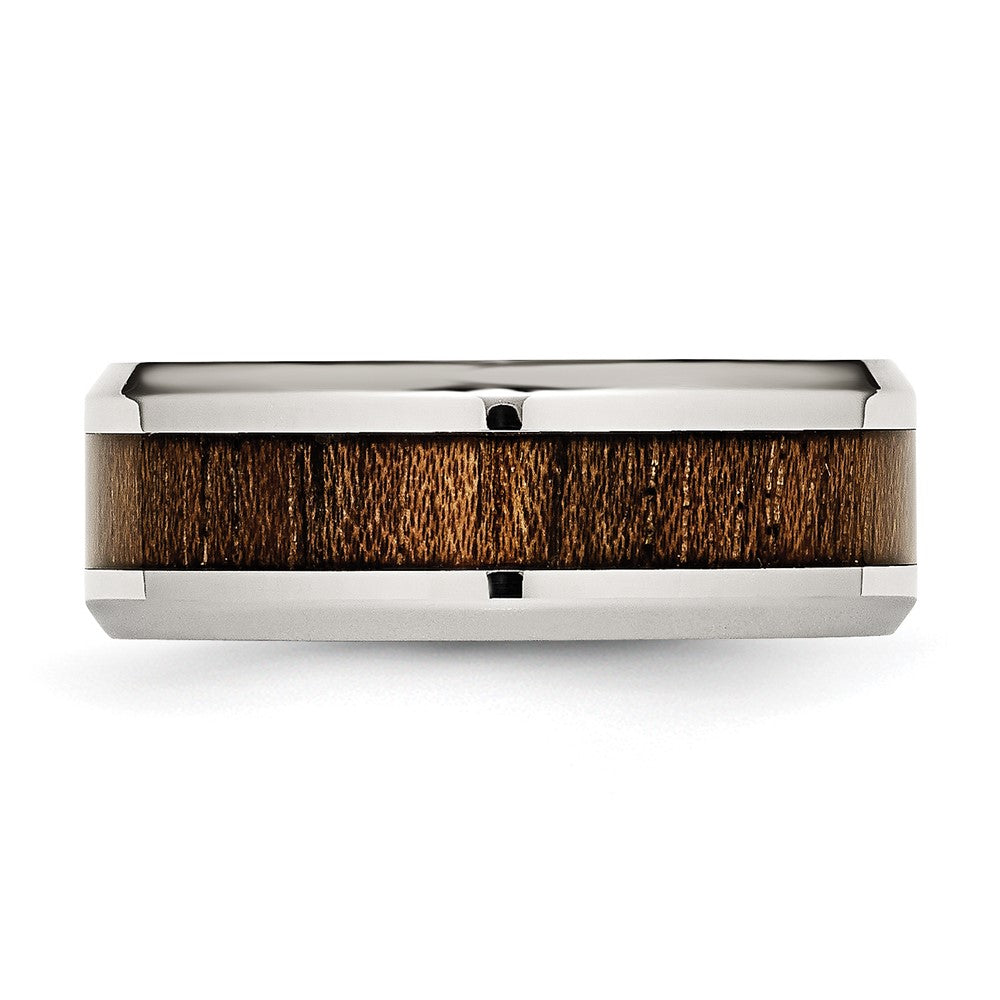 Chisel Stainless Steel Polished with Koa Wood Inlay Enameled 8mm Band