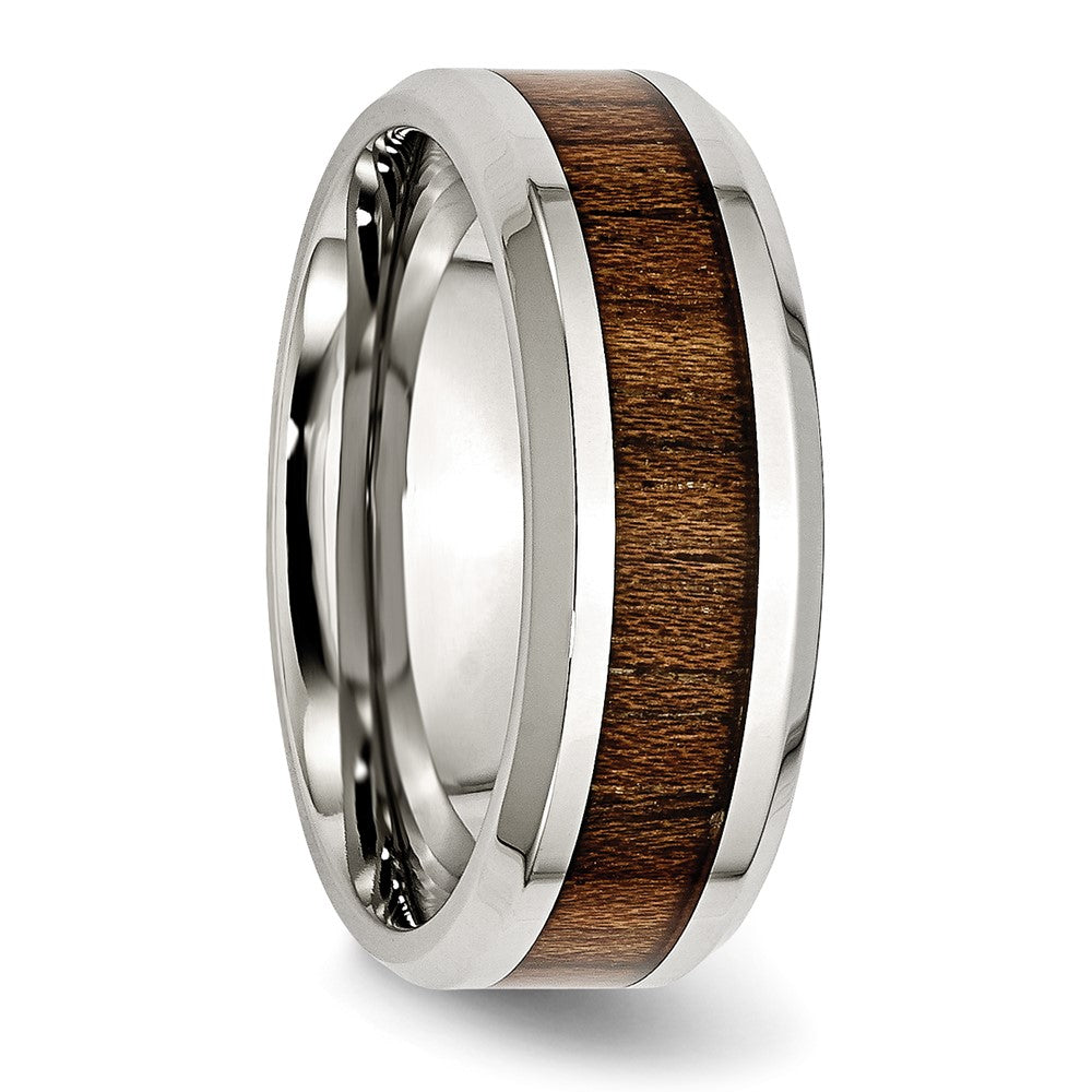 Chisel Stainless Steel Polished with Koa Wood Inlay Enameled 8mm Band