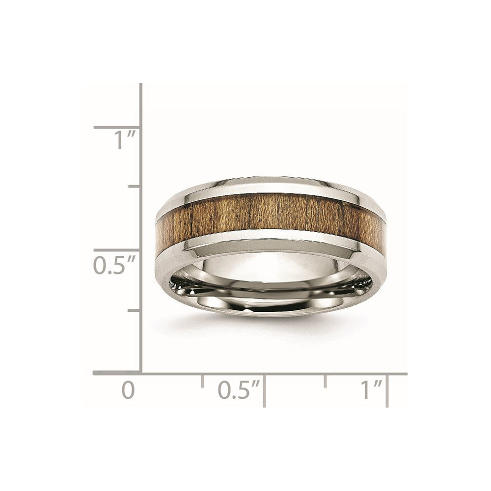 Chisel Stainless Steel Polished with Koa Wood Inlay Enameled 8mm Band