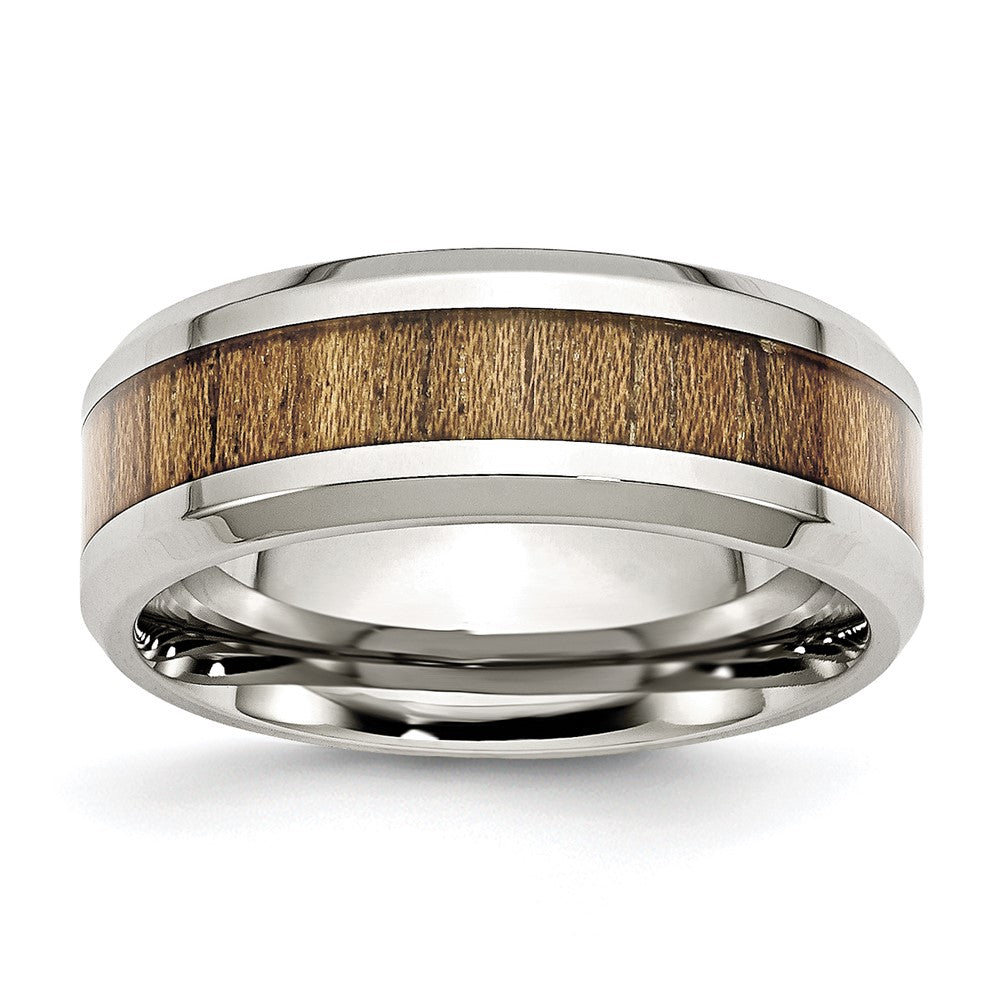 Chisel Stainless Steel Polished with Koa Wood Inlay Enameled 8mm Band