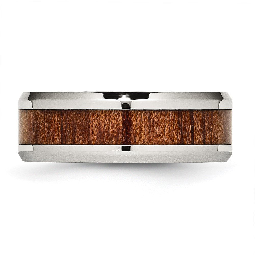 Chisel Stainless Steel Polished Red/Orange Koa Wood Enameled 8mm Band